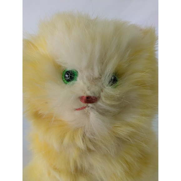 Vintage Yellow Kitten Plush Real Fur Jerry Eisner ?  Green Eyes Pink Ears - Picture 9 of 16